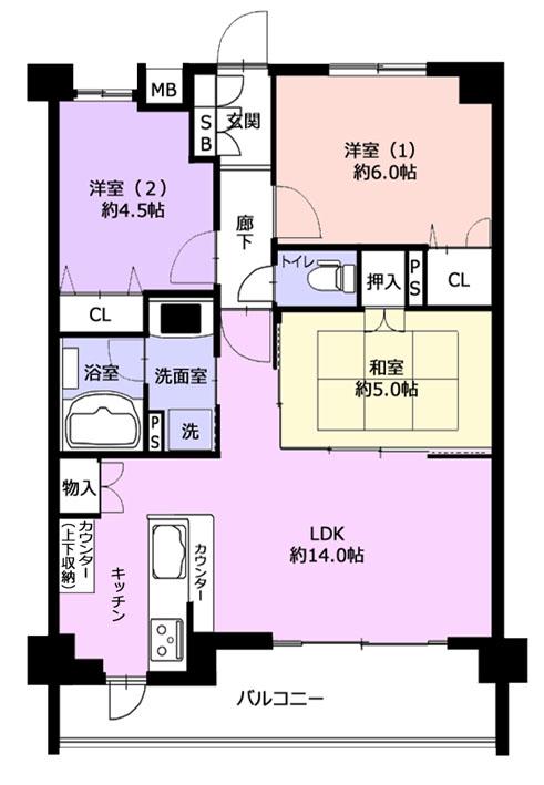 セイガステージ三鷹(3LDK/2階)の間取り写真
