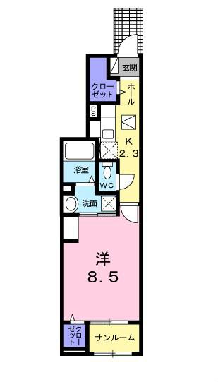 レ・セーナ沖洲B(1K/1階)の間取り写真