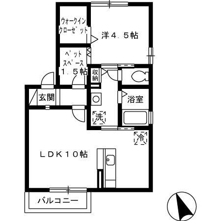 リッツコートII(1SLDK/2階)の間取り写真