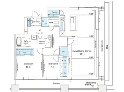 東京ミッドタウン八重洲セントラルスクエア(2LDK/7階)の間取り写真