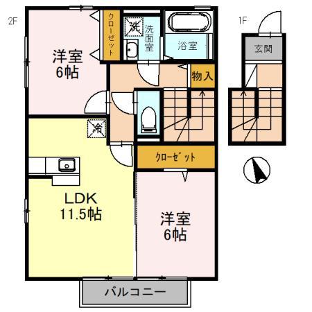 クリスタルガーデン(2LDK/2階)の間取り写真
