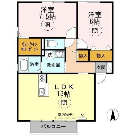 コートタウン西岡B棟(2LDK/2階)の間取り写真