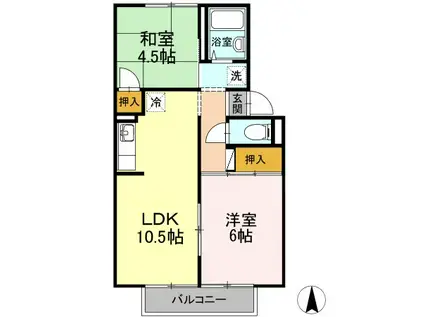 サンコーポプレジールA棟 大和(2LDK/1階)の間取り写真