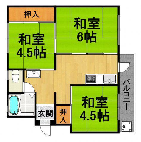 宝梅園6号棟(3K/4階)の間取り写真
