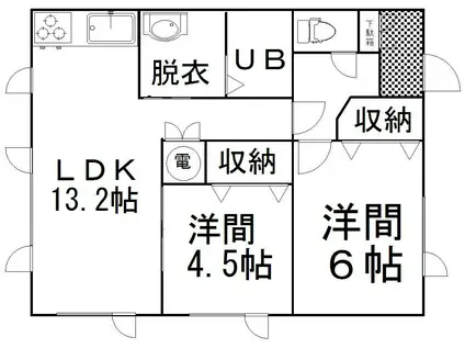 ＪＲ根室本線 釧路駅 バス乗車時間：33分 最寄りバス停で下車 徒歩17分 2階建 築17年(2LDK/1階)の間取り写真