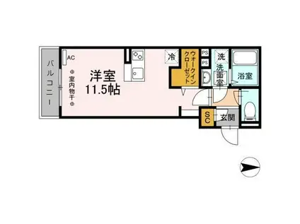 ボンヌ・シャンスA(ワンルーム/1階)の間取り写真