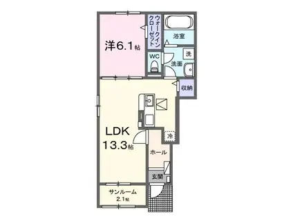 ラメール ブルー(1LDK/1階)の間取り写真