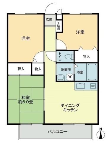 フォブール多田(3DK/1階)の間取り写真