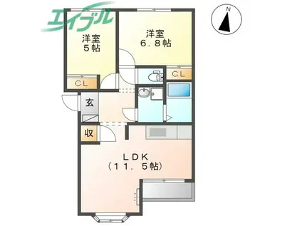 クローバーB(2LDK/2階)の間取り写真