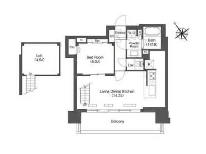 コンフォリア芝浦モク(1LDK/2階)の間取り写真