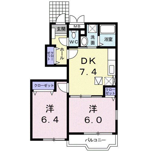 ニューハーバーライト(2DK/1階)の間取り写真