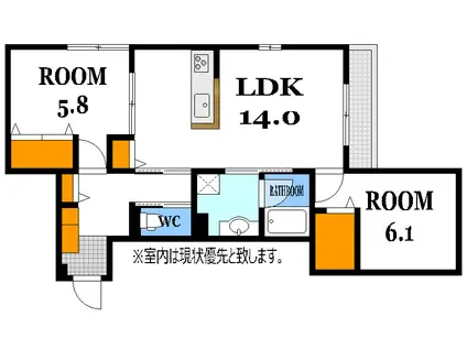 ONE WIDE 祇園(2LDK/1階)の間取り写真