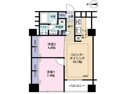 高輪グランドパームス(2LDK/6階)の間取り写真