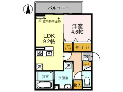 D-ROOM紅雲町A(1LDK/2階)の間取り写真