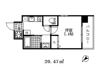スプランディッド元町山手(1K/6階)の間取り写真