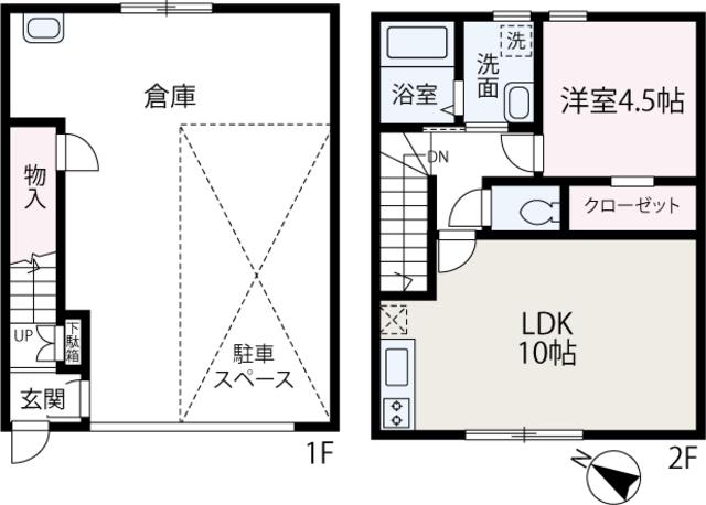 GARAGE HOUSE MIYOSHI B棟(1LDK/2階)の間取り写真