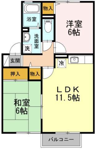アビタシオン那賀川 B棟(2LDK/2階)の間取り写真