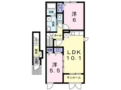エアリースクエアII(2LDK/2階)の間取り写真