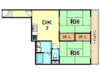 歌敷山ダイヤハイツ(2DK/5階)の間取り写真