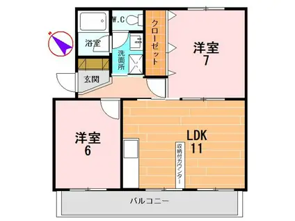 石原坂ハイツ(2LDK/1階)の間取り写真