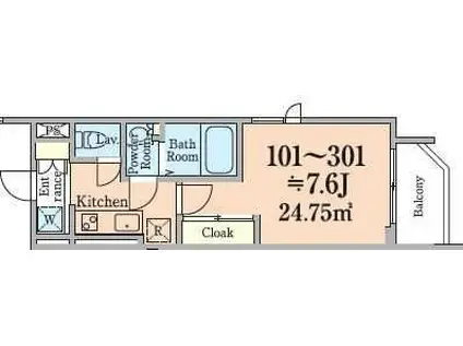 MOCXION稲毛小仲台(1K/3階)の間取り写真
