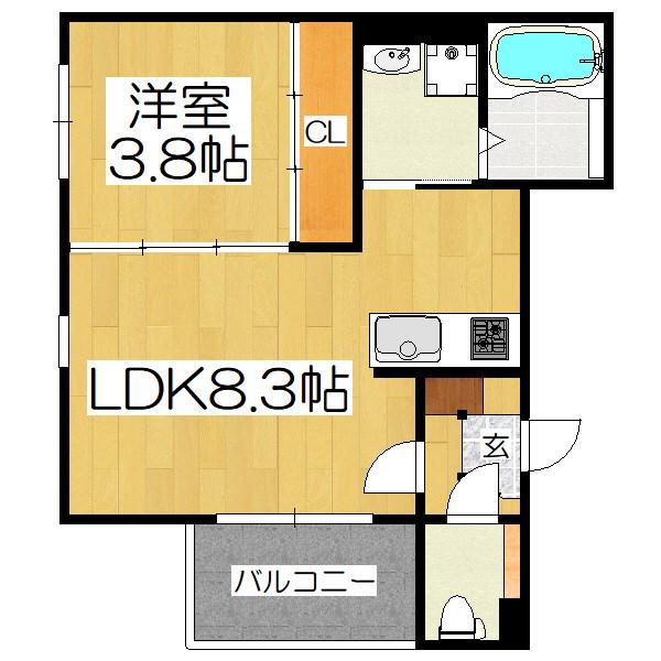 ハーモニーテラス勧修寺平田町II(1LDK/1階)の間取り写真