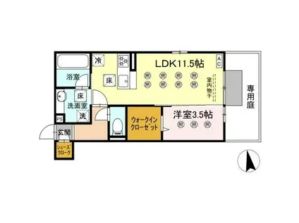 LAZO行橋(1LDK/1階)の間取り写真