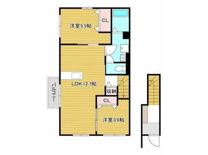 メゾンコンフォース通谷B棟(2LDK/2階)の間取り写真