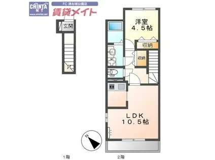 コーポ サウス C(1LDK/2階)の間取り写真