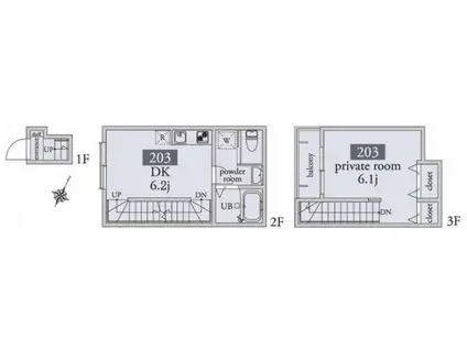 アーベインテラス下北沢2(1LDK/2階)の間取り写真