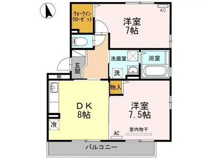 セジュ一ルスハマA(2DK/2階)の間取り写真