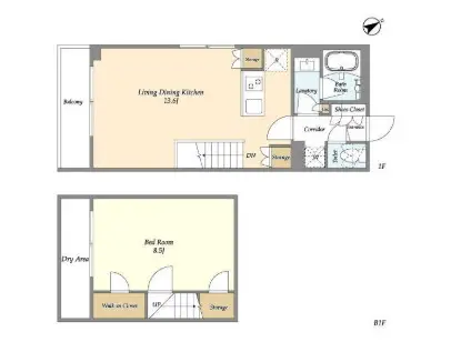 ウェルスクエアイズム恵比寿(1LDK/2階)の間取り写真