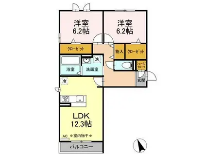 ラ ヴィベール II(2LDK/2階)の間取り写真