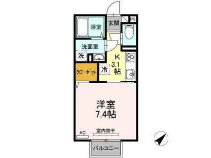 カレッジタウン E・F棟(1K/1階)の間取り写真