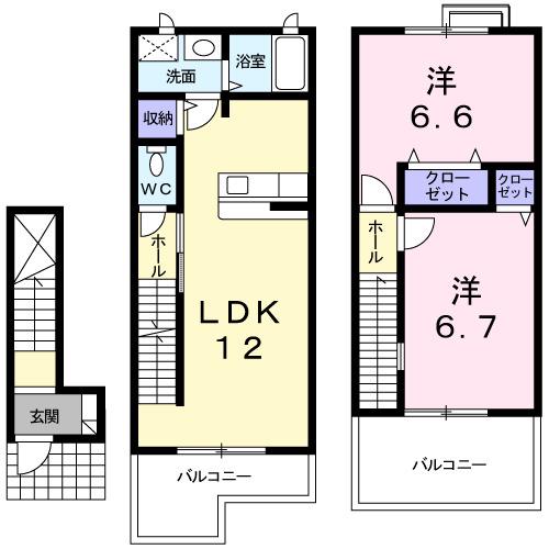 アビタシオン ドゥ A(2LDK/2階)の間取り写真