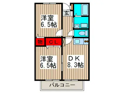 ルーチェミナミ(2DK/2階)の間取り写真