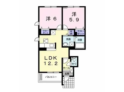 オ・ソレイユB(2LDK/1階)の間取り写真