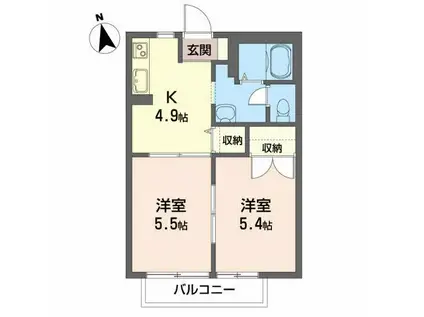 WAGATUMAコーポA(2K/1階)の間取り写真