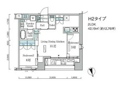 プライマル中央ミナト(2LDK/13階)の間取り写真