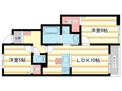 カリーノII(2LDK/1階)の間取り写真
