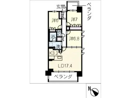 プレイズ四日市諏訪栄1303(3LDK/13階)の間取り写真