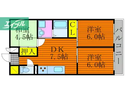 オルセーメゾン山川 C(3DK/2階)の間取り写真