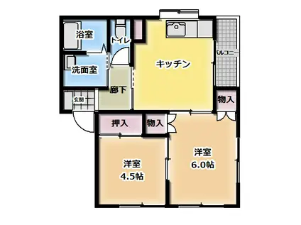 フライウィング(1DK/1階)の間取り写真