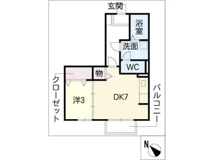 グランコール古見B棟(1DK/1階)の間取り写真