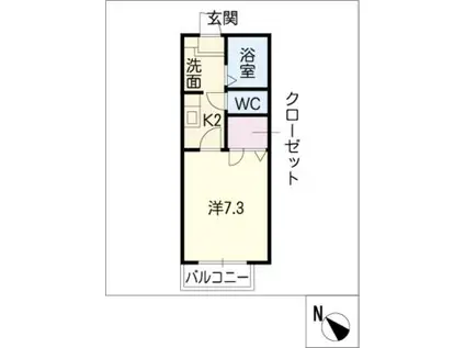 クレイドル寺山下C(1K/2階)の間取り写真