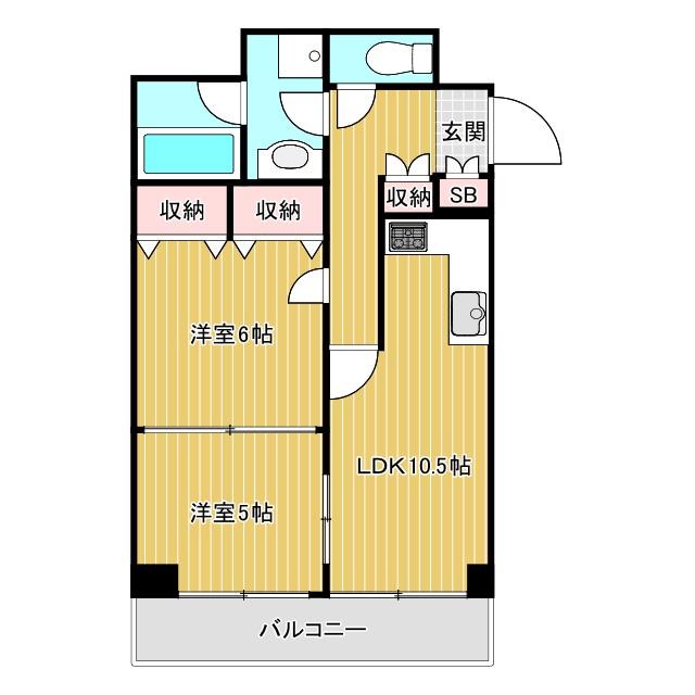 ハイリード・セイフウ(2LDK/6階)の間取り写真