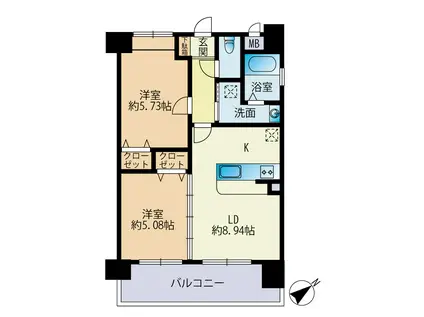 ラシュールイン東比恵(2LDK/4階)の間取り写真