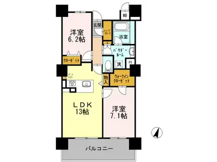 ロイヤルパークスERささしま サウス(2LDK/7階)の間取り写真