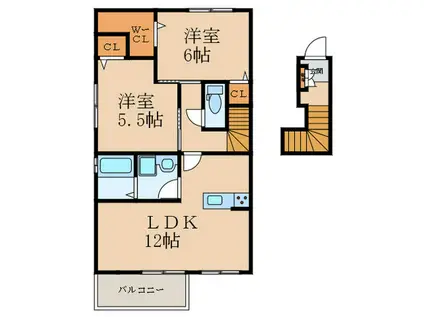 ヴェル ドミール(2LDK/2階)の間取り写真