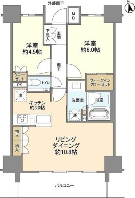 ブランズ西荻南三丁目(2LDK/9階)の間取り写真